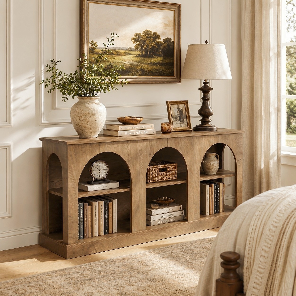 Low Bookshelf, 63-Inch Horizontal Bookshelf, Low Profile Bookcase