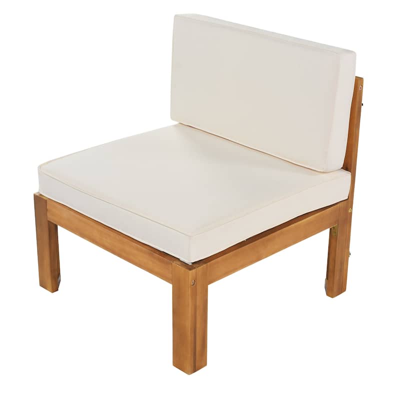 Outdoor Backyard Patio Furniture Set, Wooden 5-Piece Sectional Sofa Seating Group Set with Cushions and Side Table