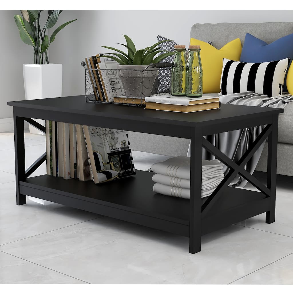 39.56 in. Black Rectangle MDF Top Oxford Coffee Table