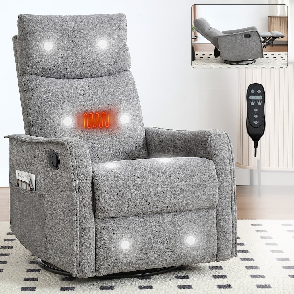 Rocker and Swivel Heat Massage Manual Recliner Chair for Living Room