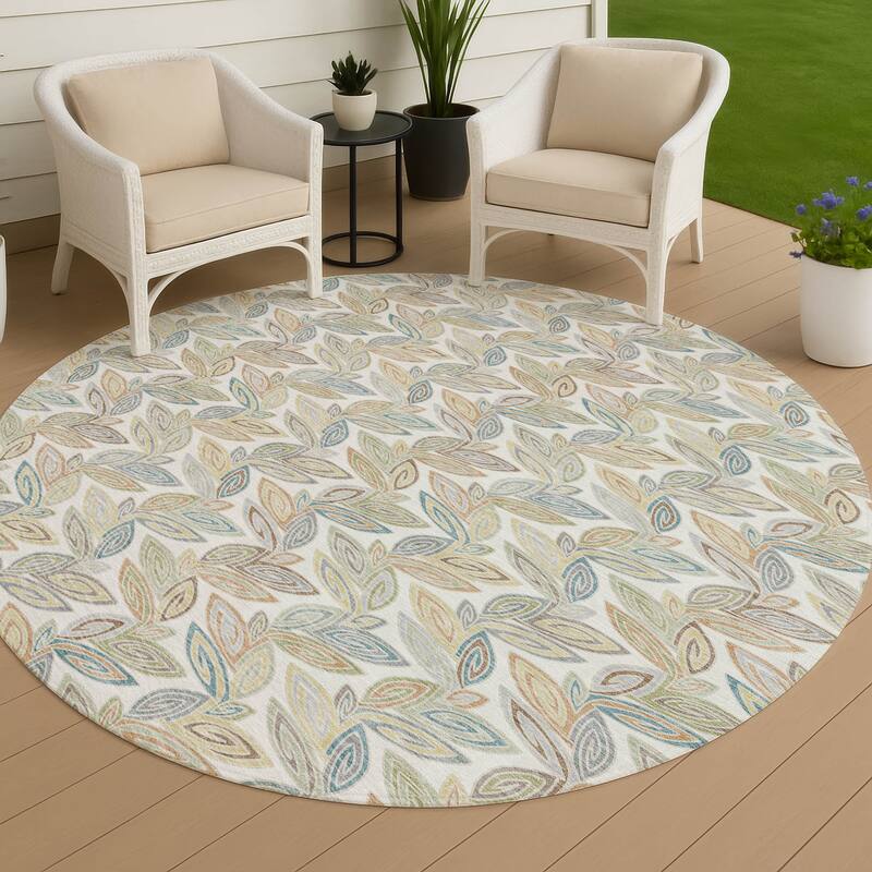 Machine Washable Indoor/ Outdoor Modern Rose Hill Chantille Rug - Ivory - 8' x 8'