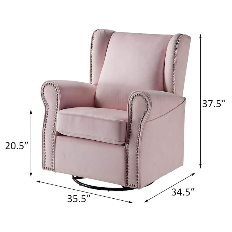 Rolled Arms Pink Swivel Chair - Luxurious Comfort with Nailhead Detailing