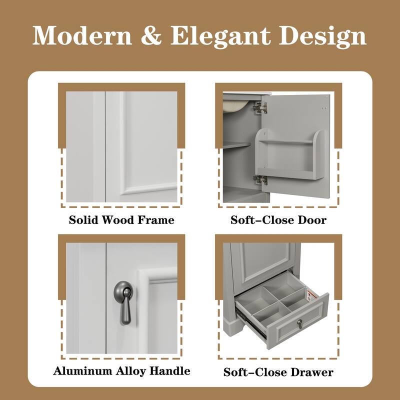 20" Bathroom Vanity with Ceramic Sink Bathroom Storage Cabinet with Adjustable U-Shaped and Drawer