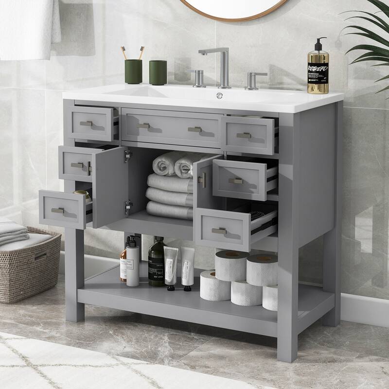 36'' Freestanding Bathroom Vanity Set with Integrated Ceramic Sink and Drawers - 36'' X 34''