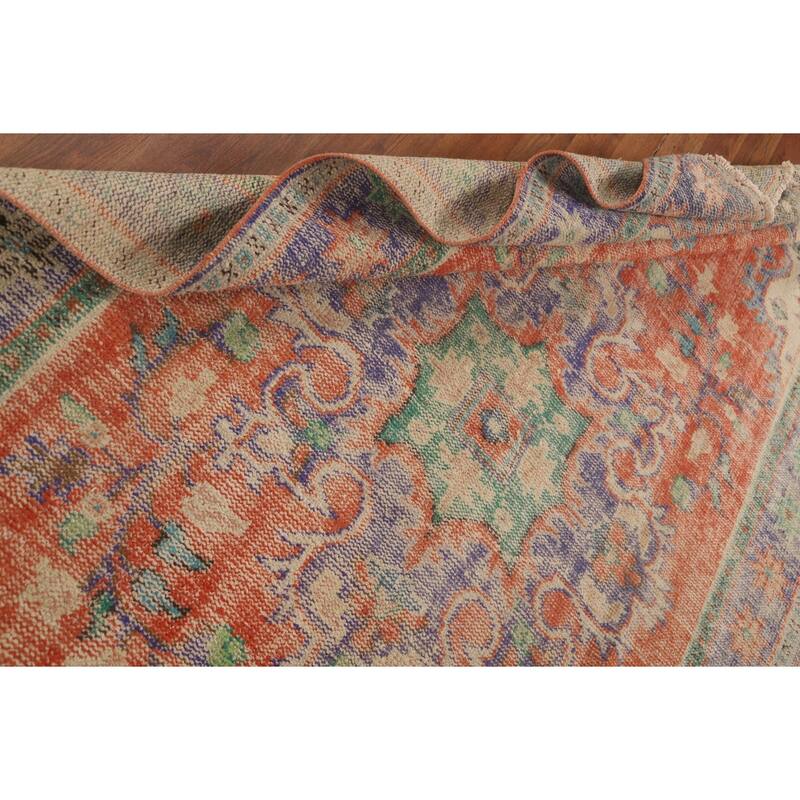 Distressed Orange Sparta Turkish Vintage Area Rug Handmade Wool Carpet - 5'4" x 9'3"