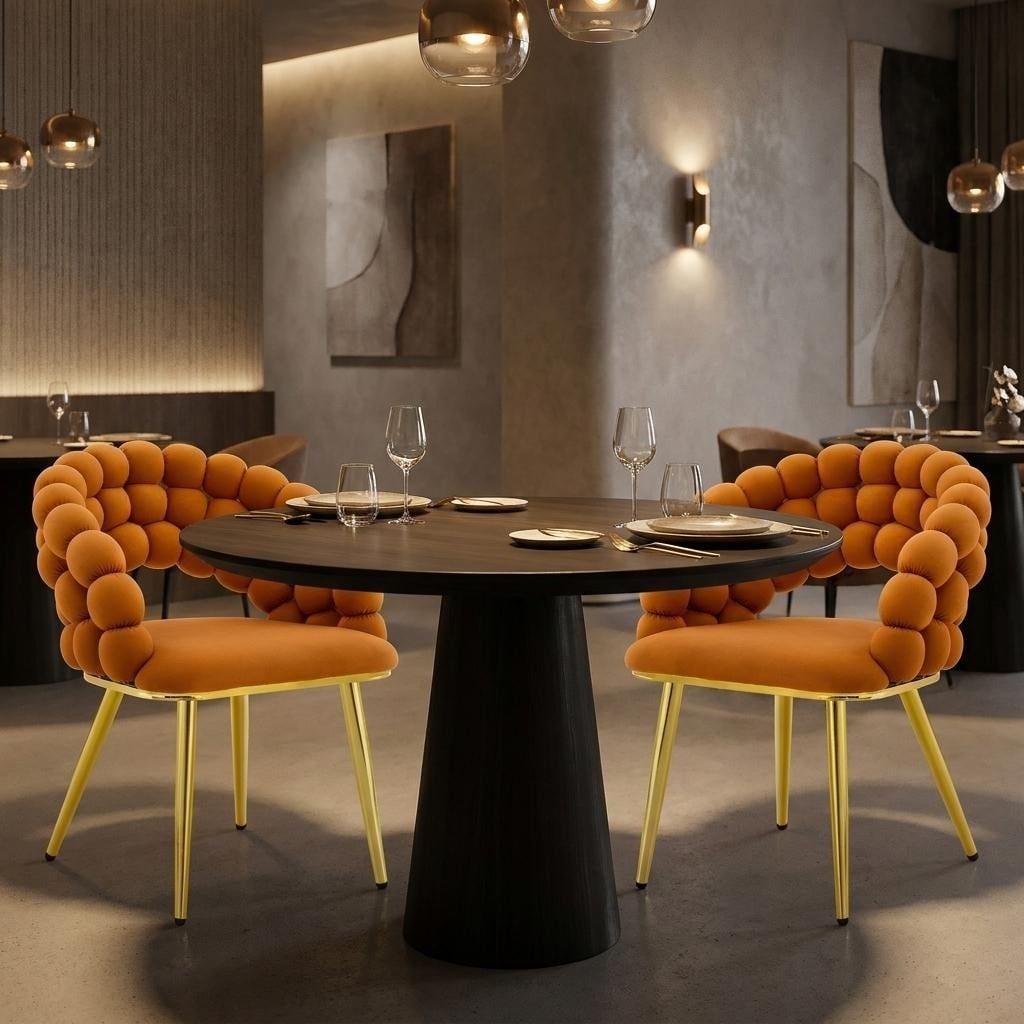 HomeRoots Set of Two Orange And Gold Velvet And Metal Open Back Dining Side Chairs - 19.00 in. x 30.50 in. x 25.20 in.