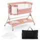 preview thumbnail 10 of 16, Height Adjustable Bedside Sleeper with Storage Bag and Soft Mattress for Baby - 24.5" x 40" x 29.5"-34.5" Pink
