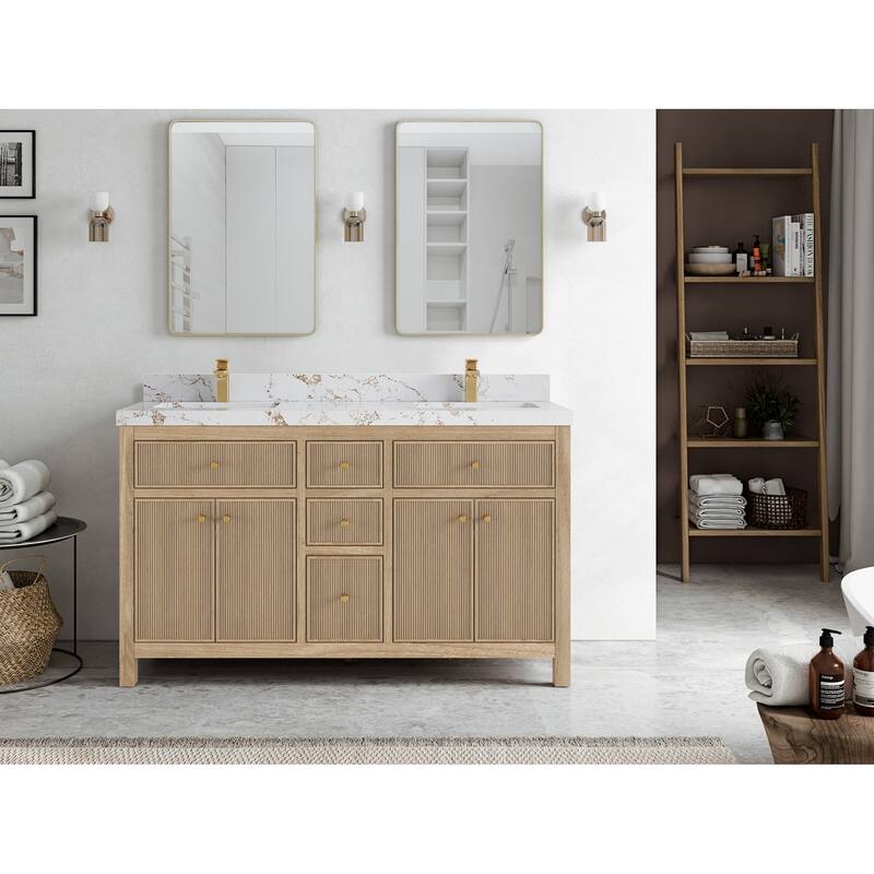 Willow Collections 60 in. W x 22 in. D Sonoma Teak Double Sink Bathroom Vanity with Countertop