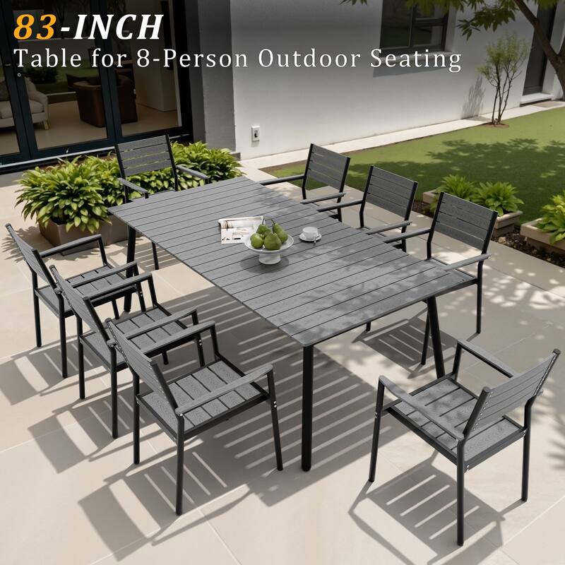 Pellebant Outdoor Rectangle Aluminum Dining Table with Umbrella Hole