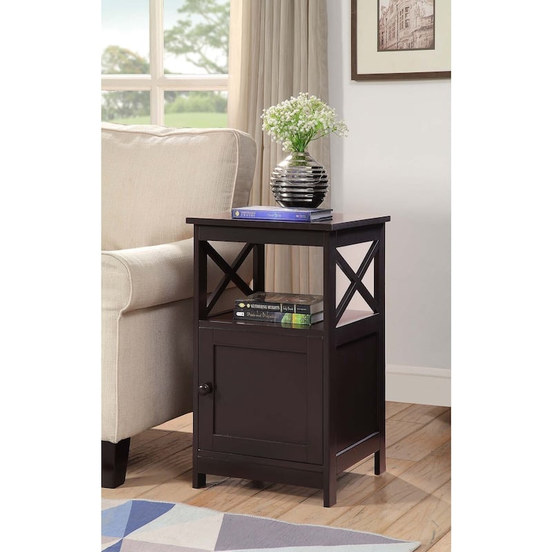 End Table with Cabinet and 2 Open Shelves, Contemporary Side Table with Concealed Storage for Living Room or Office Essentials