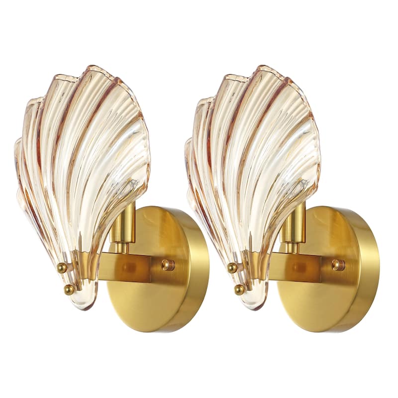 SAFAVIEH Lighting Lidija 5-inch Shell Wall Sconce with Bulbs (Set of 2) - 8 In. W x 5.5 In. D x 9.5 In. H