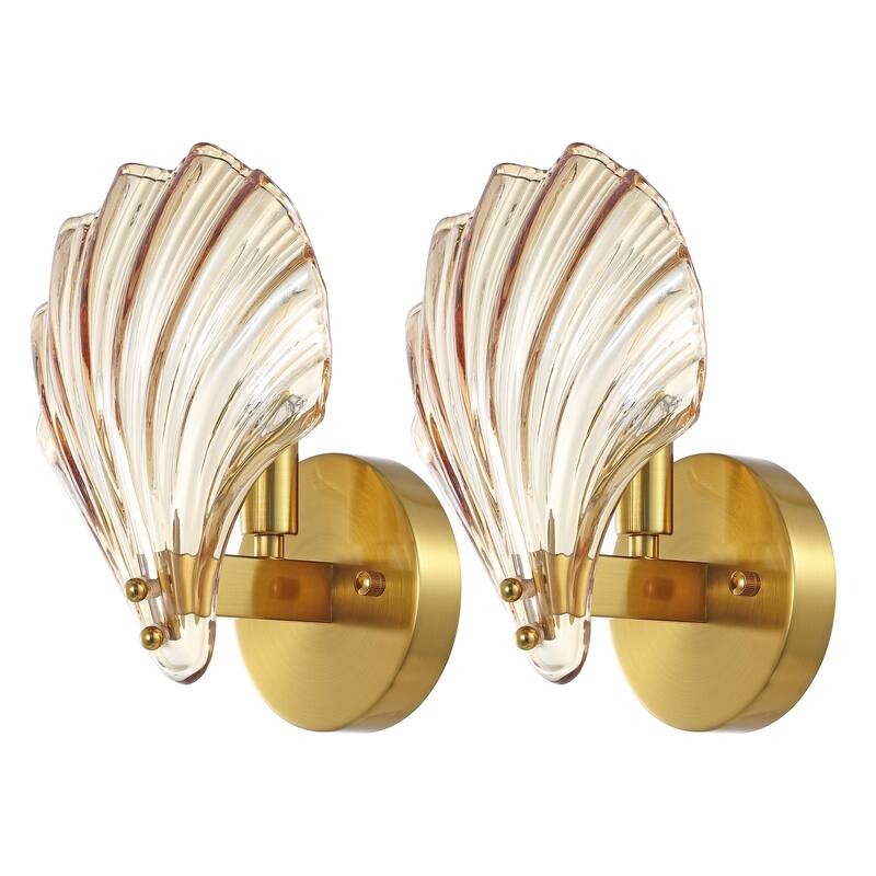 SAFAVIEH Lighting Sirena 5-inch Shell Wall Sconce with Bulbs (Set of 2) - 8 in. W x 5.5 in. D x 9.5 in. H