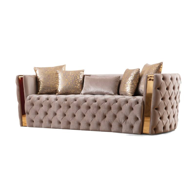 Naomi Button Tufted 2PC / 3PC Sofa Set with Velvet Fabric and Gold Accent