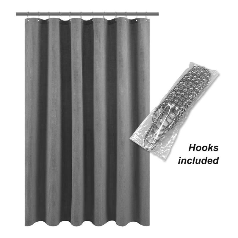 Dobby Waffle Shower Curtain with 12 Metal Hooks
