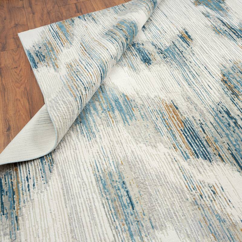 N Natori Bliss Ikat Blue/Grey Modern Area Rug