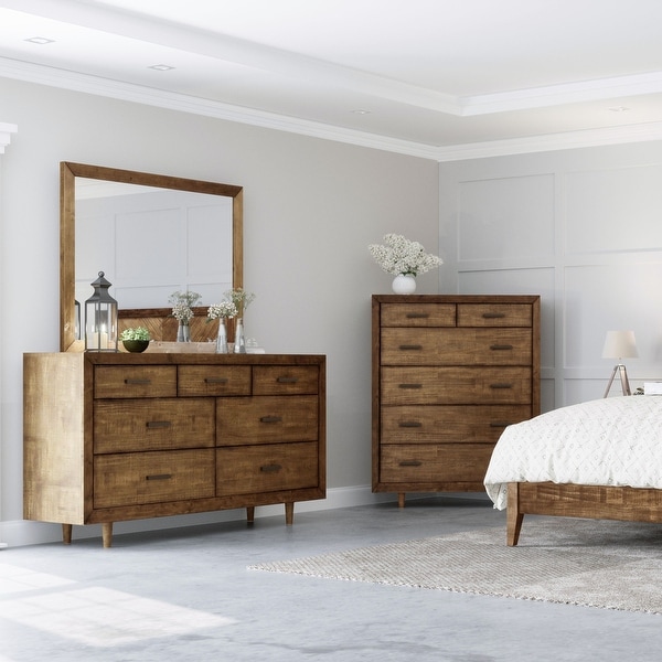 Abbyson Retro Mid Century Wood 7 Drawer Dresser and Mirror