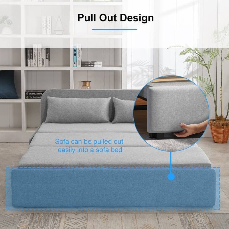 Mixoy Linen 2-in-1 Convertible Sofa Bed,Twin/Queen Pull Out Sleeper Sofa with Mattress,Cushions