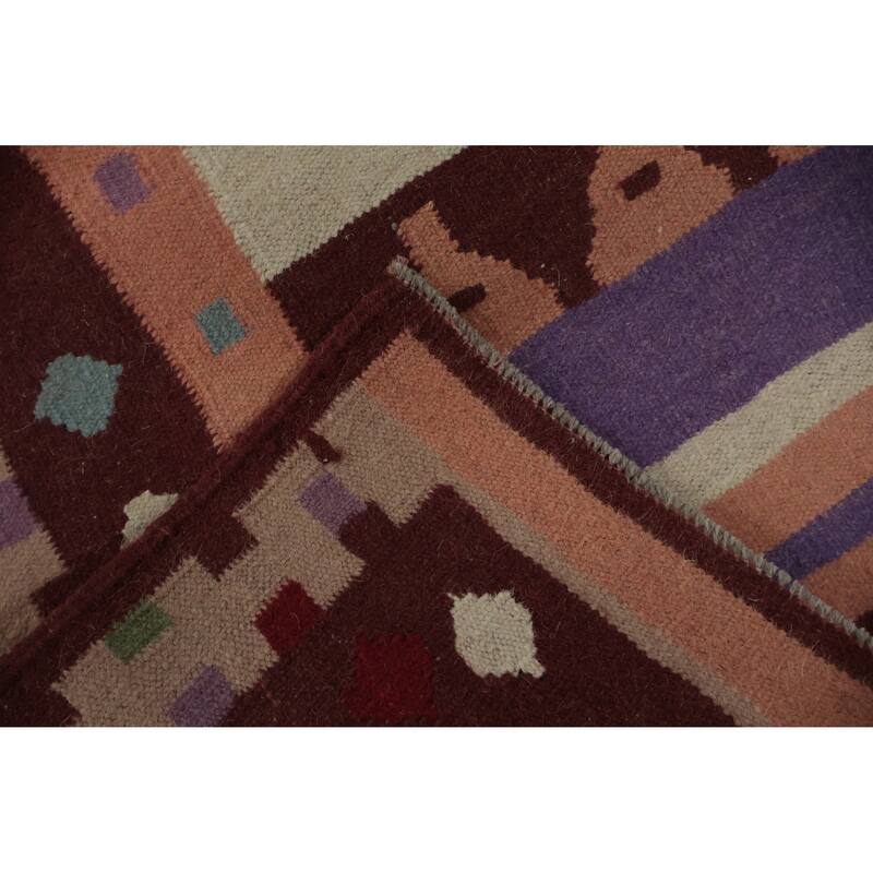 Hand Woven Oriental 100% Wool Carpet Southwestern Tribal Multi-Colored Kilim Runner Rug - 9' 10'' X 3' 2''