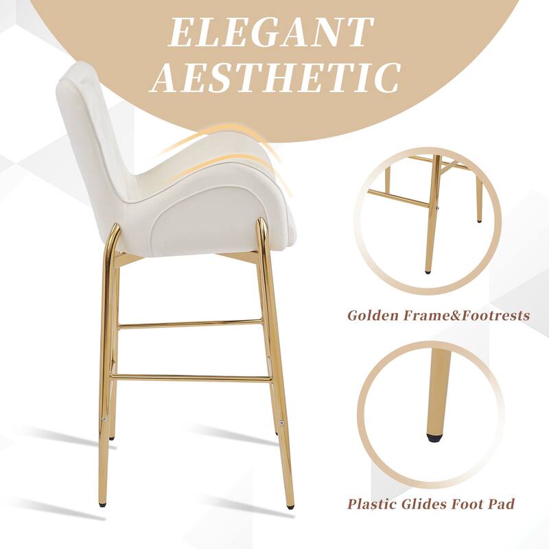 Roomfitters 28.75" Counter Height Bar Stools Set of 2, Tufted Velvet Bar Height Arm Chairs with Golden Legs and Footrests