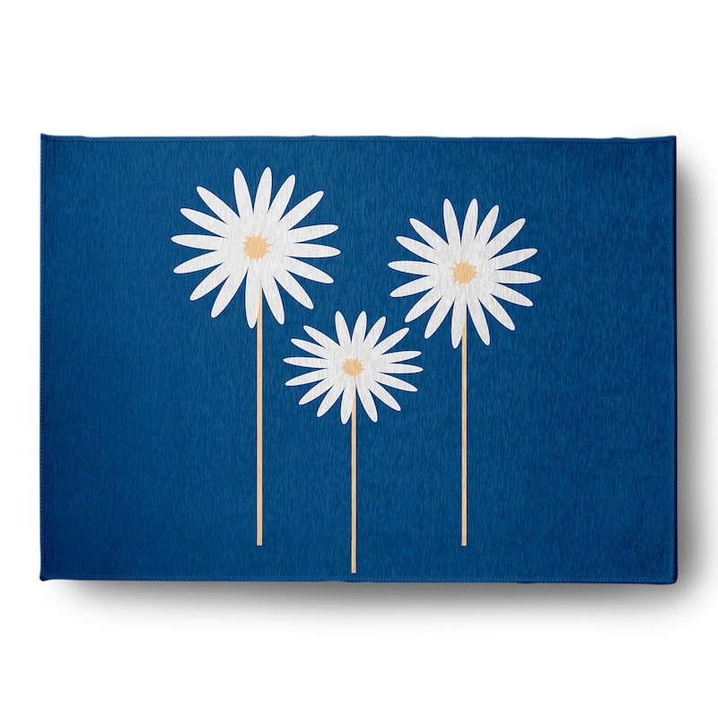Floral Print Spring Chenille Indoor/Outdoor Rug - Dark Cobalt Blue - 5' x 7'