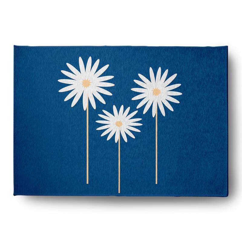 Floral Print Spring Chenille Rug - Dark Cobalt Blue - 5' x 7'