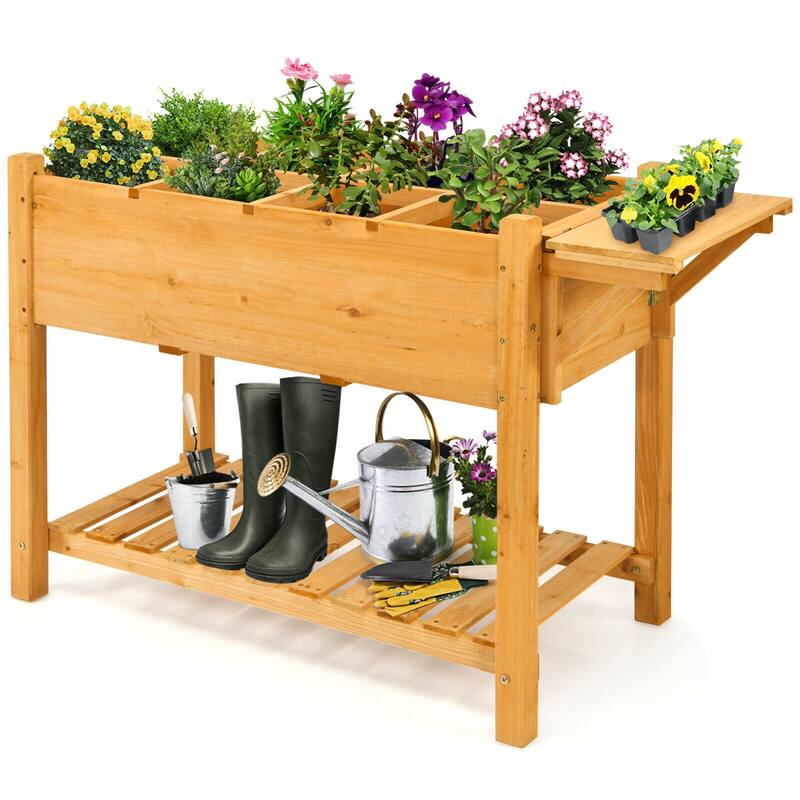 Costway Raised Garden Bed Elevated Planter Box Kit w/8 Grids & Folding - See Details - Brown - See Details