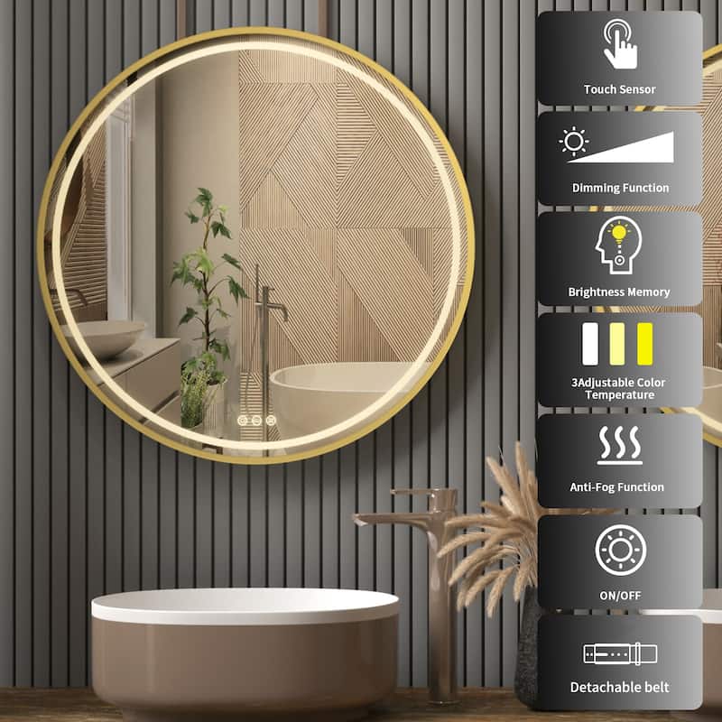 Smart Round LED Bathroom Mirror Light Frame Defogger Dimmable 3 Color