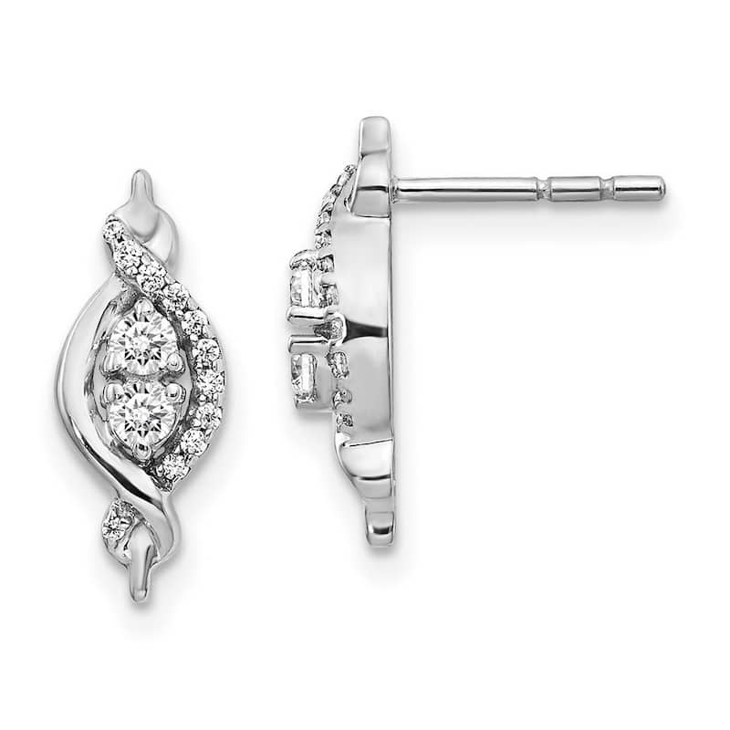 Curata 14k White Gold Diamond Fancy Earrings - 15x6mm Wide