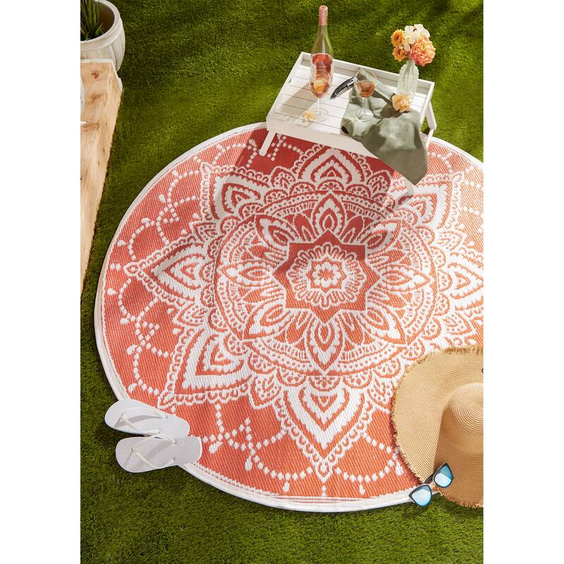 DII Boho Floral Outdoor Rug 5 Ft Round