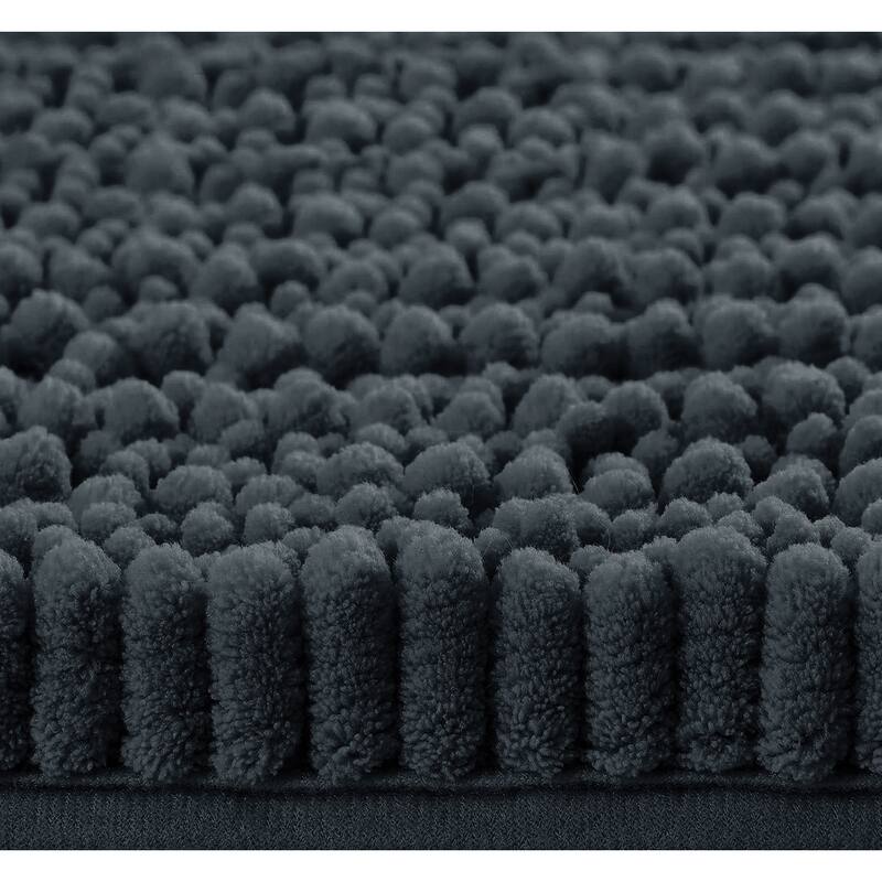 2 Piece Set Charcoal Soft Cozy Plush Chenille Bath Mat Bathroom Rug