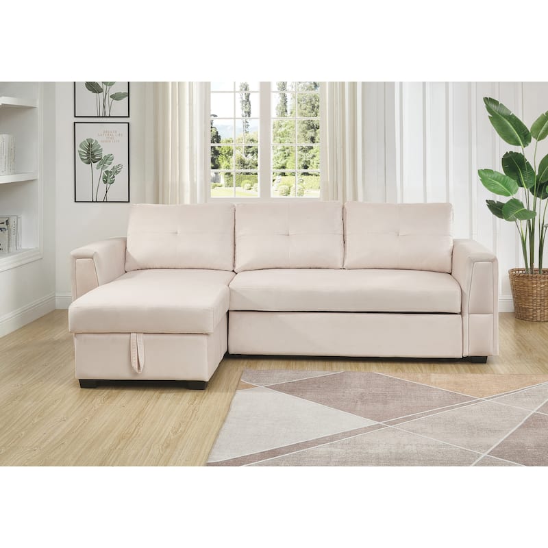 Velvet Reversible Sofabed Sectional Sofa & Chaise - 91" Wide