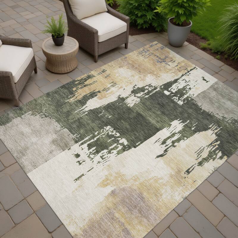 Machine Washable Indoor/ Outdoor Contemporary Fusion Chantille Rug - Olive - 5' x 7'6"