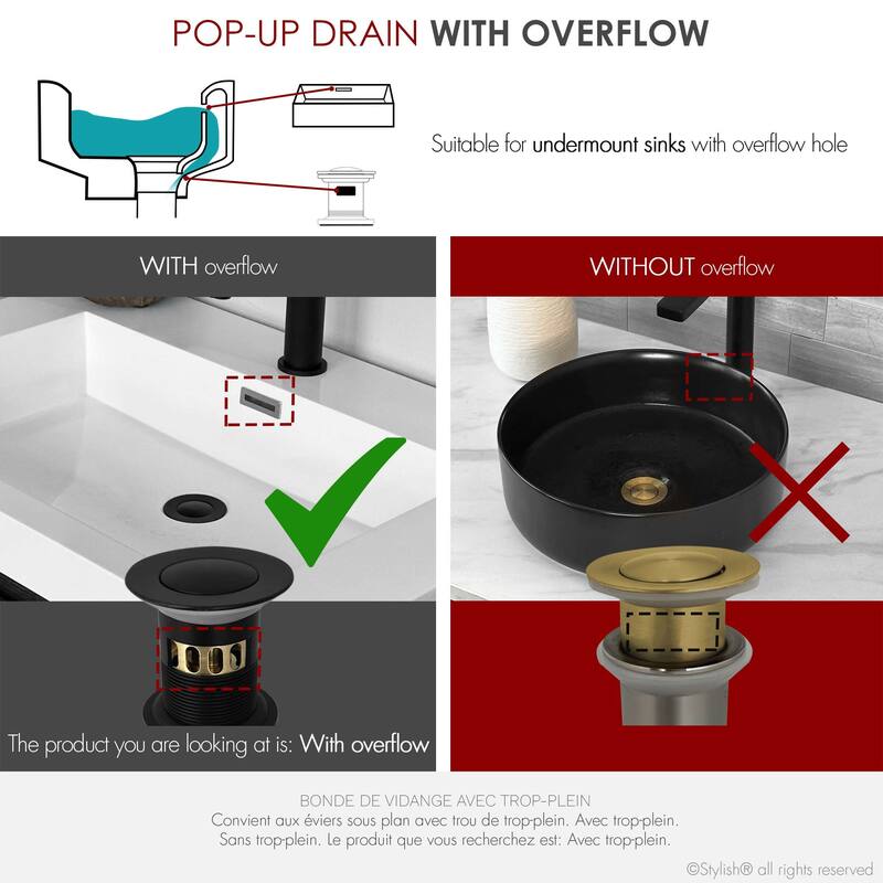 STYLISH Pop-Up Bathroom Sink Drain with Overflow D-700