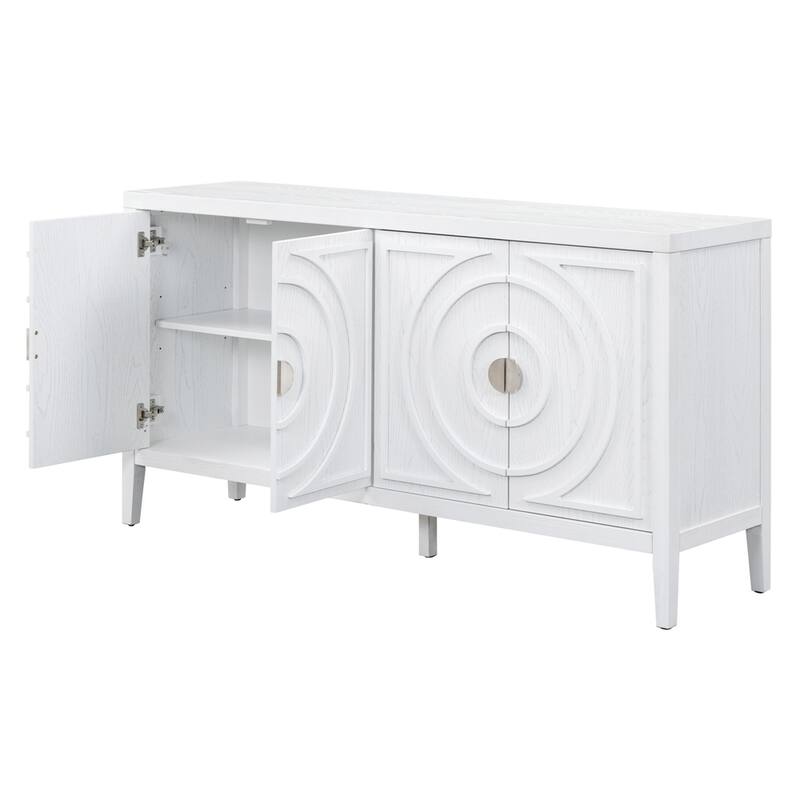 Retro Sideboard with Circular Groove Design Metal Handle