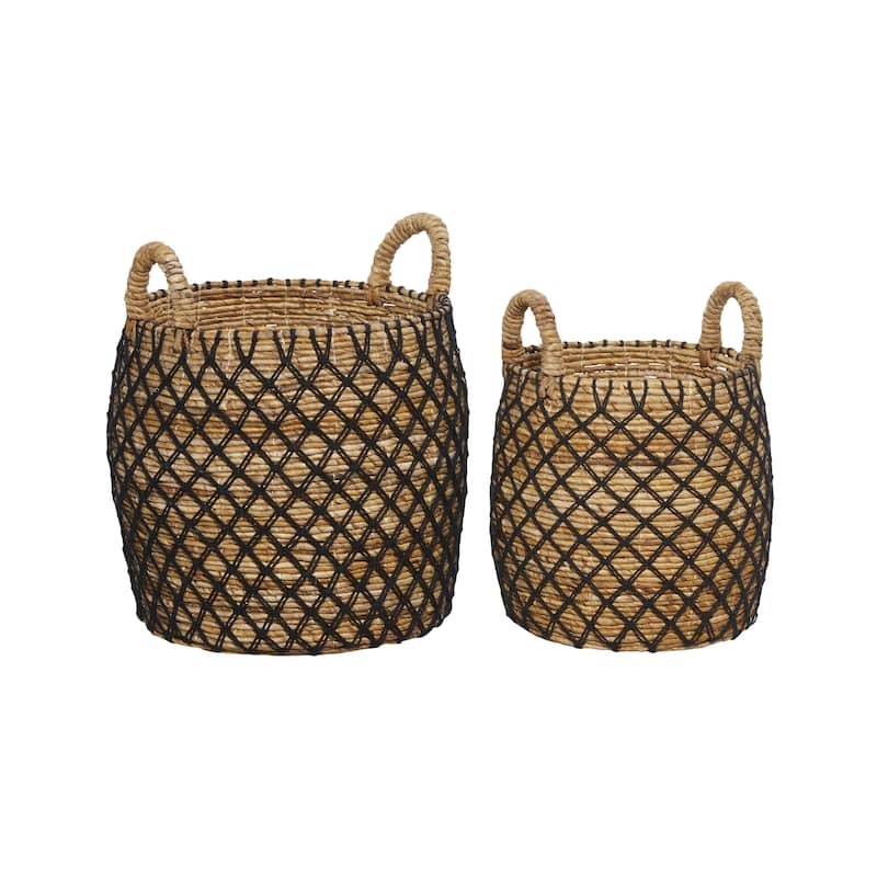 Banana Leaf Handmade Decorative and Functional Storage Basket with Handles - Set of 2 Brown - Roche River Decor - Brown - 19", 16"H