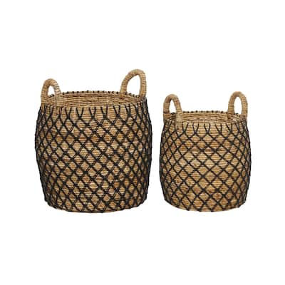 Banana Leaf Handmade Decorative and Functional Storage Basket with Handles - Set of 2 Brown - Roche River Decor