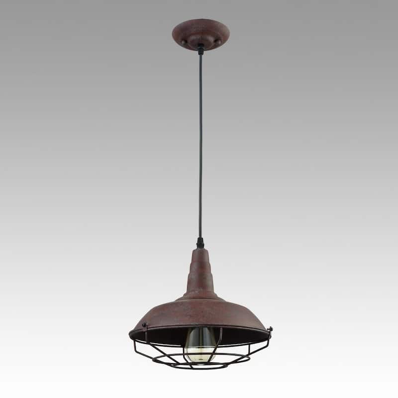 Industrial Nautical Barn Distressed Finish Iron Wire Caged Pendant