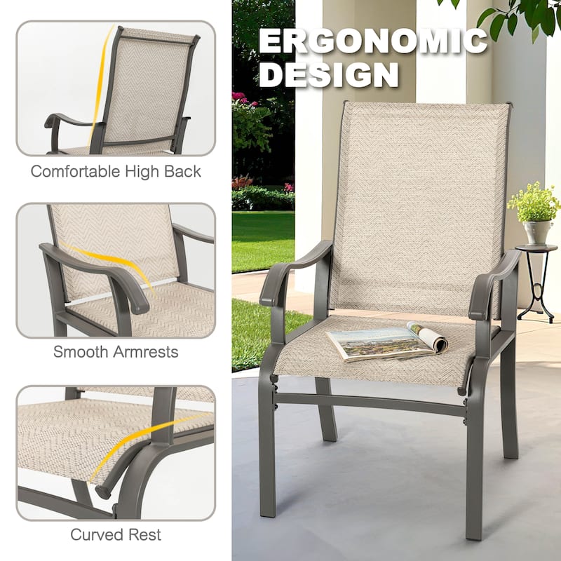 Patio Metal Textilene Dining Set of 5 with Umbrella Hole and High Backrest