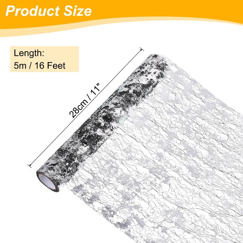 Table Runner, Sequin Gold Foil Thin Mesh Metallic Table Runner - Black Silver - 16 Feet