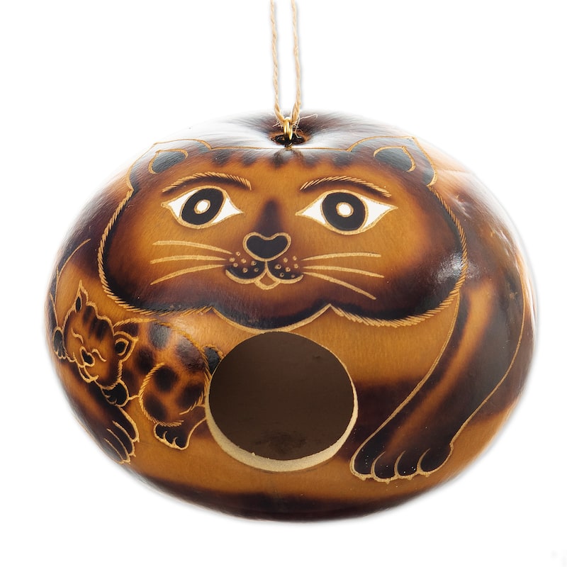 Novica Handmade Mama Cat Dried Gourd Birdhouse