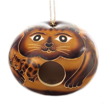 Novica Handmade Mama Cat Dried Gourd Birdhouse