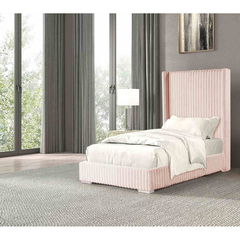 Modern Pink Finish Upholstered Platform Bed 1pc