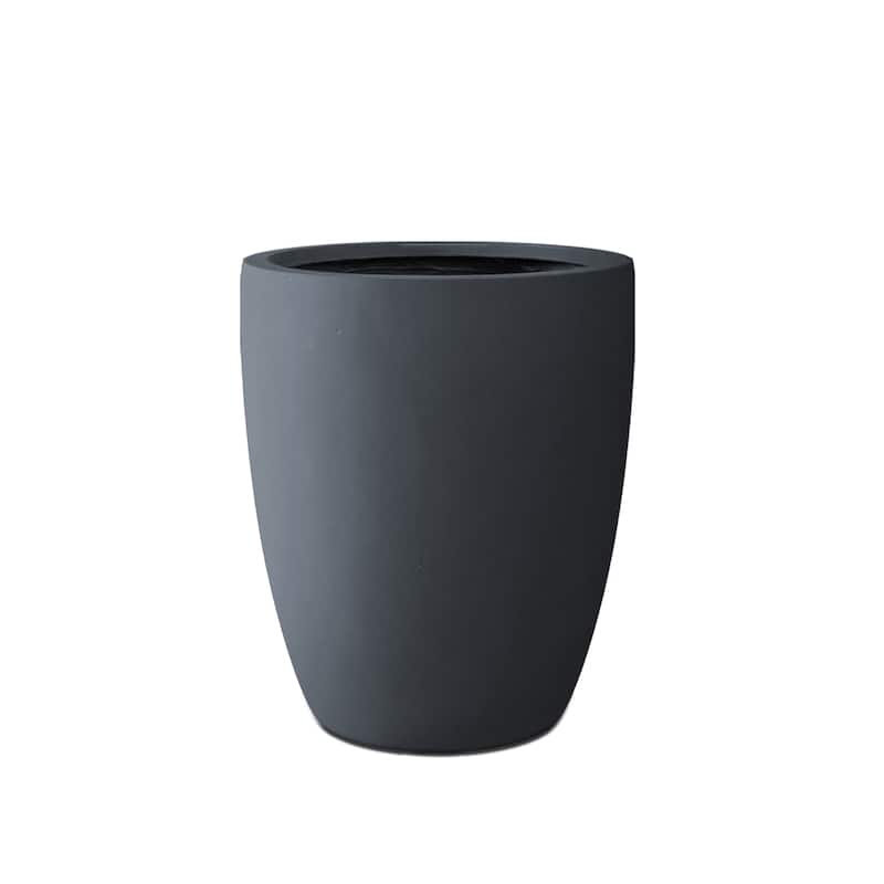 Kante Round Lightweight Concrete and Weather Resistant Fiberglass Indoor Outdoor Planter with Drainage Hole - Charcoal