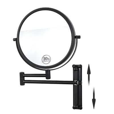 8 in. Wall Mounted Makeup Mirror in Black with Height Adjustable