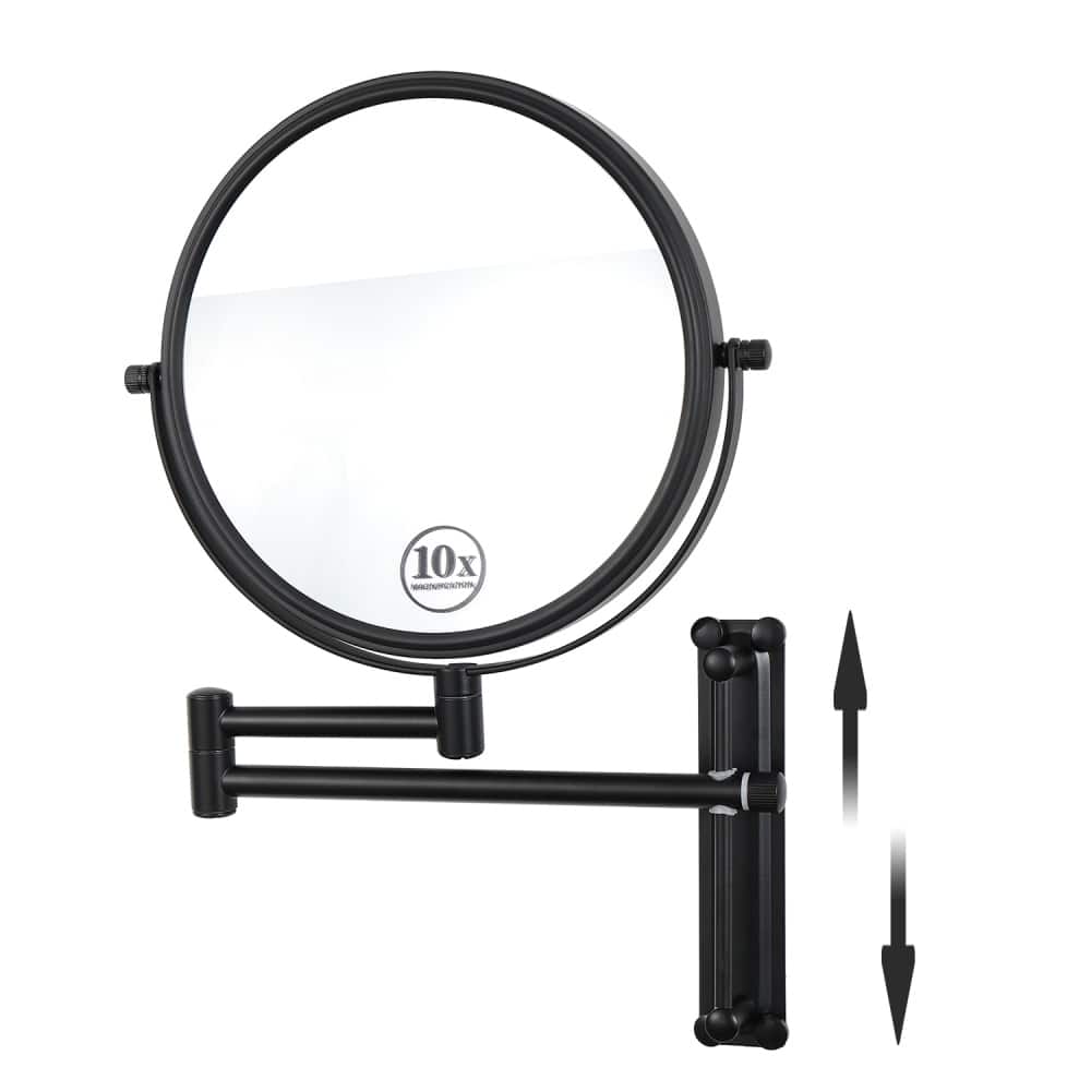 8 in. Wall Mounted Makeup Mirror in Black with Height Adjustable