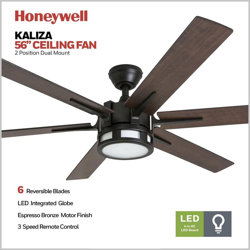 56" Honeywell Kaliza Expresso Bronze Modern LED Ceiling Fan with Light & Remote - 56-inch