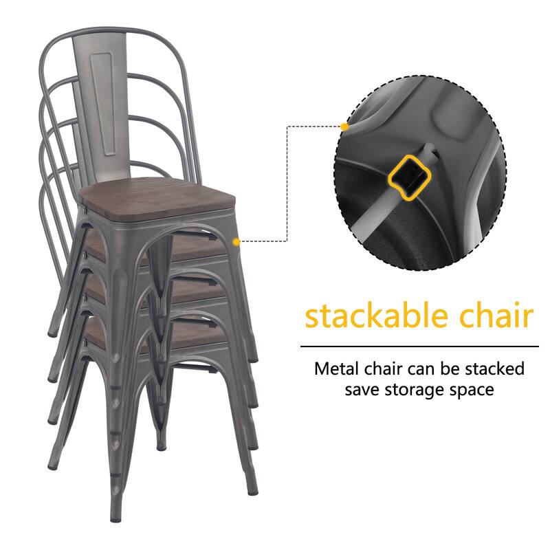 Metal Dining Chairs Set of 4 Stackable Indoor-Outdoor Patio Chair