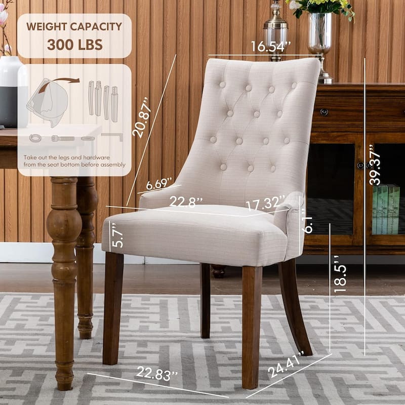 Wingback Upholstered Dining Chairs Set of 2, Fabric Side Dining Room Chairs with Tufted Button