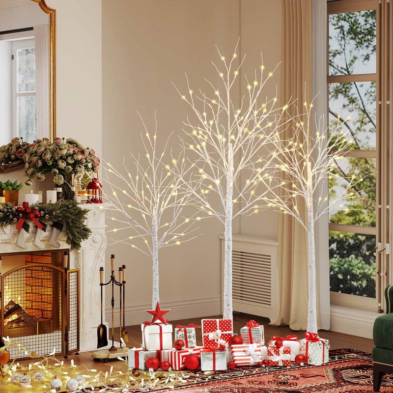 Costway 4’ 5’ 6’ Lighted Birch Tree Set Artificial Christmas Tree with - as pic shows - See Details