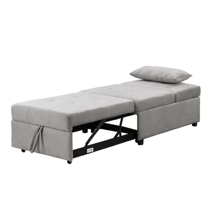 Grey 39.8" Single Folding Ottoman Sofa Bed with Adjustable Back and Pillows for Living Room